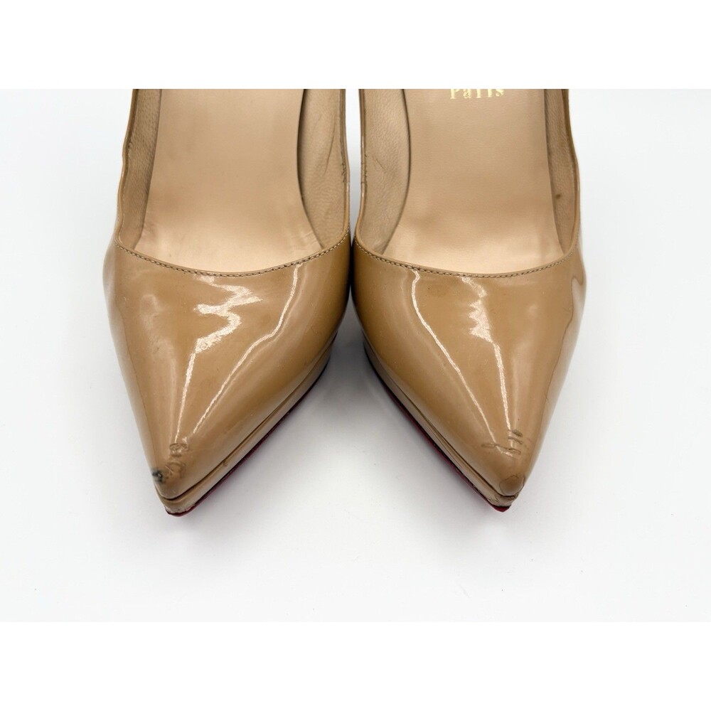 Christian Louboutin Pigalle Plato 120 Nude Patent Leather Stiletto Heels Sz 37.5 - Picture 5 of 14